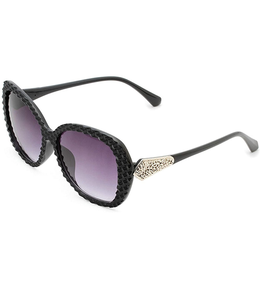 Oval Classic style Lattice Frame Sunglasses for Women Plate Resin UV 400 Protection Sunglasses - Black - CM18SZUGUL2 $28.05