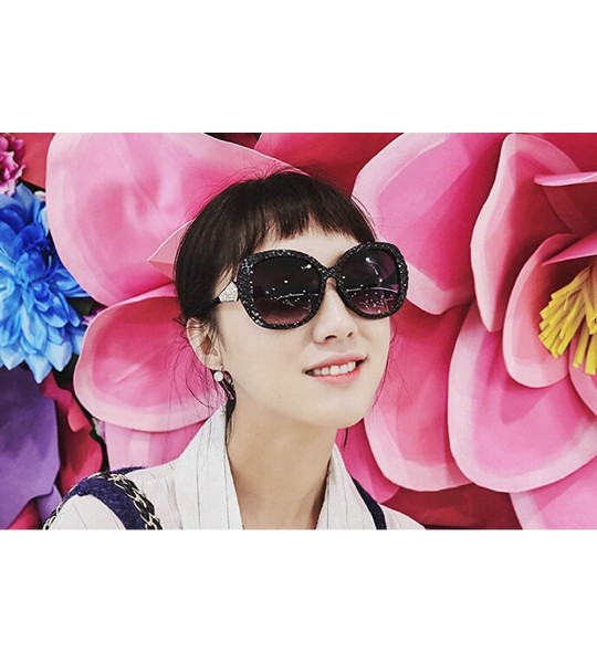 Oval Classic style Lattice Frame Sunglasses for Women Plate Resin UV 400 Protection Sunglasses - Black - CM18SZUGUL2 $28.05