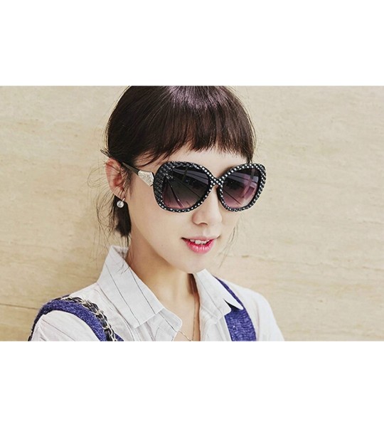 Oval Classic style Lattice Frame Sunglasses for Women Plate Resin UV 400 Protection Sunglasses - Black - CM18SZUGUL2 $28.05