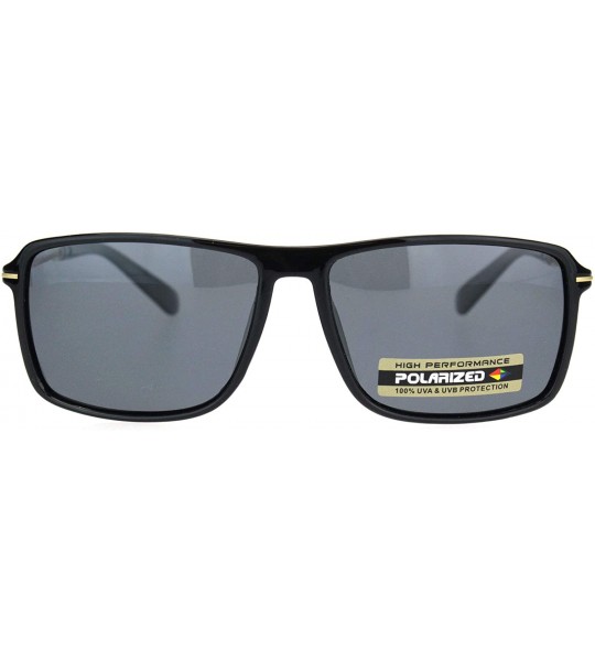 Rectangular Polarized Thin Plastic Rectangular Flat Top Racer Mens Sunglasses - Shiny Black Gold - CM18OK04C2Q $23.78
