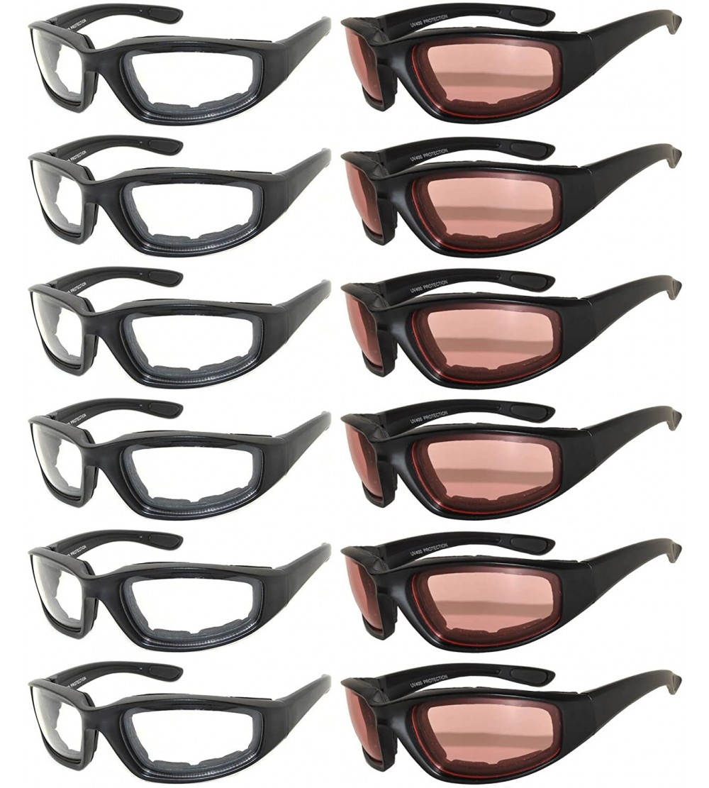 Goggle Wholesale of 12 Pairs Motorcycle Padded Foam Glasses Assorted Color Lens - 12_blk_cl_am - C312O1COGF9 $71.72