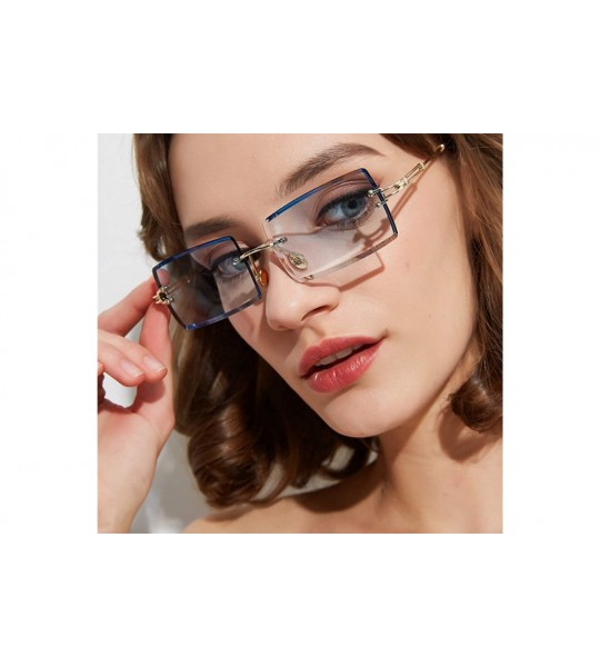 Rectangular Square Ultra-Small Frame sunglasses for Women Men Rectangle Retro see through lens rimless sunglasses - 8 - CL198...