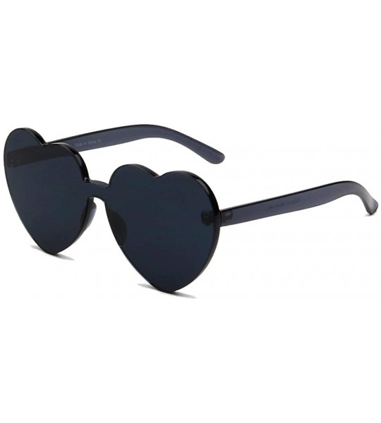 Rimless One Piece Heart Shape Rimless Sunglasses Transparent Candy Color Eyewear - Black - C518T2R8G6S $18.14