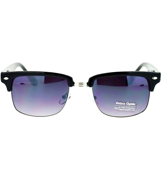 Rectangular Unisex Designer Fashion Sunglasses Short Rectangular Half Rim Look - Black Silver - CA11P5E10HZ $20.10