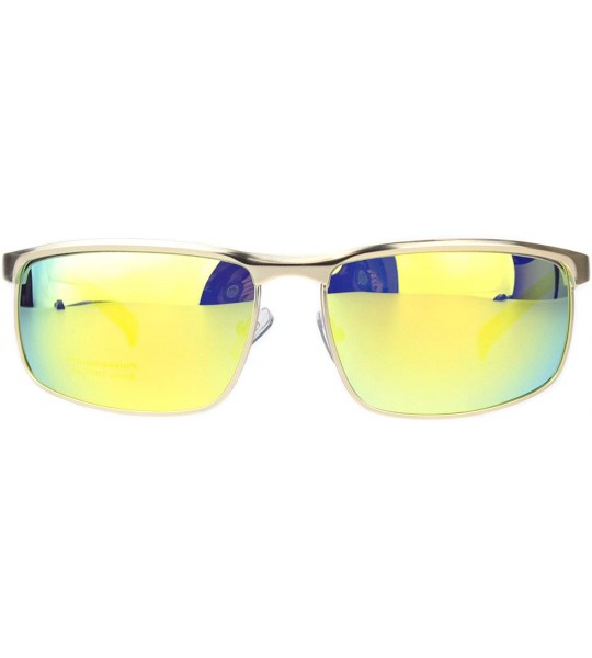 Sport Polarized Mens Metal Rim Flat Top Narrow Sport 90s Sunglasses - Gold Yellow Mirror - CP18MDXT0Q8 $26.63