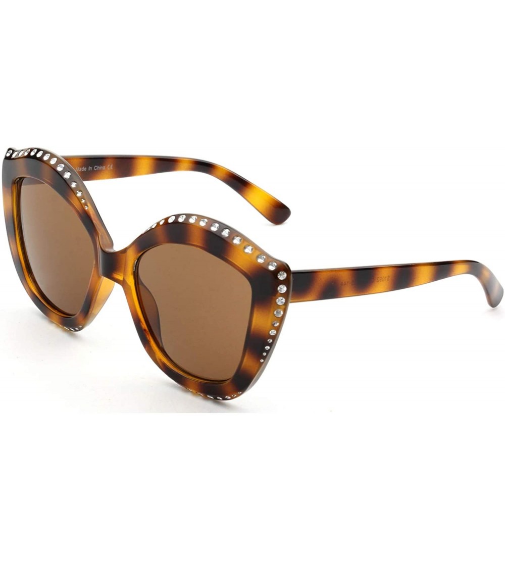 Goggle Women Retro Bold Round Cat Eye Oversized UV Protection Fashion Sunglasses - Tortoise - CR18WU485WZ $36.30