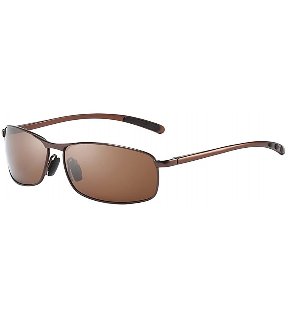 Rectangular Rectangular Polarized Sunglasses Al-Mg Alloy Temple Spring Hinge UV400 - Brown - CR18OQIEWH9 $37.91