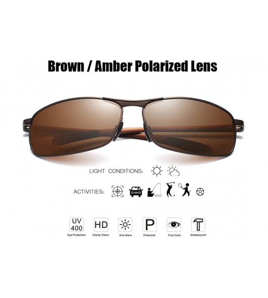 Rectangular Rectangular Polarized Sunglasses Al-Mg Alloy Temple Spring Hinge UV400 - Brown - CR18OQIEWH9 $37.91