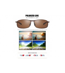 Rectangular Rectangular Polarized Sunglasses Al-Mg Alloy Temple Spring Hinge UV400 - Brown - CR18OQIEWH9 $37.91