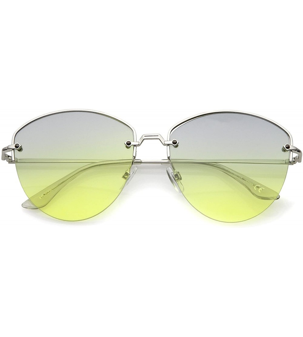 Rimless Modern Metal Nose Bridge Gradient Lens Semi-Rimless Sunglasses 60mm - Silver / Blue-yellow - CU12NT2N3UF $20.83