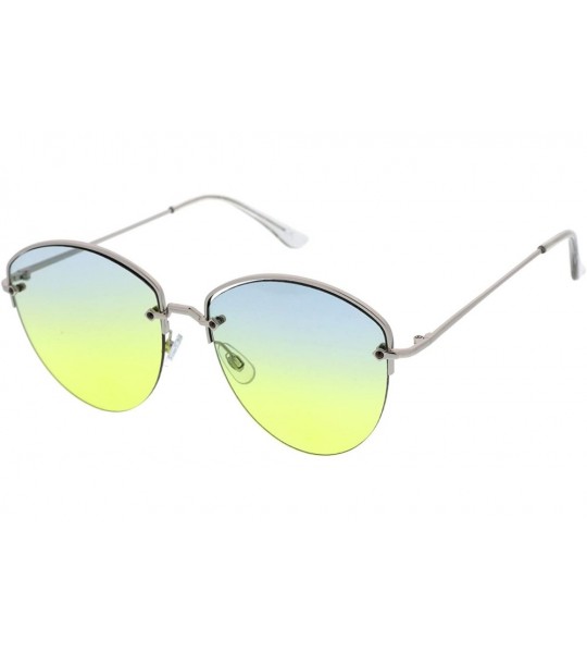 Rimless Modern Metal Nose Bridge Gradient Lens Semi-Rimless Sunglasses 60mm - Silver / Blue-yellow - CU12NT2N3UF $20.83