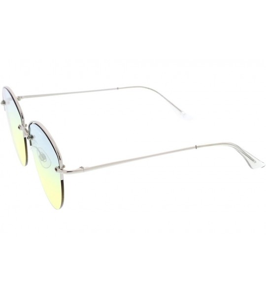 Rimless Modern Metal Nose Bridge Gradient Lens Semi-Rimless Sunglasses 60mm - Silver / Blue-yellow - CU12NT2N3UF $20.83