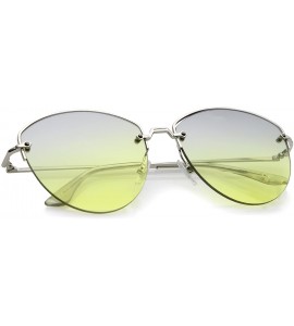 Rimless Modern Metal Nose Bridge Gradient Lens Semi-Rimless Sunglasses 60mm - Silver / Blue-yellow - CU12NT2N3UF $20.83