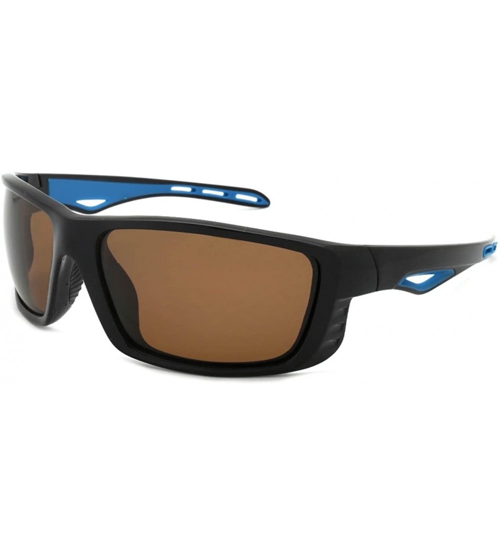 Sport Polarized Wraparound Sunglasses Cycling Fishing - 570020/P Black+blue Frame - Polarized Brown Lens - CQ18ZHTHHOI $23.99