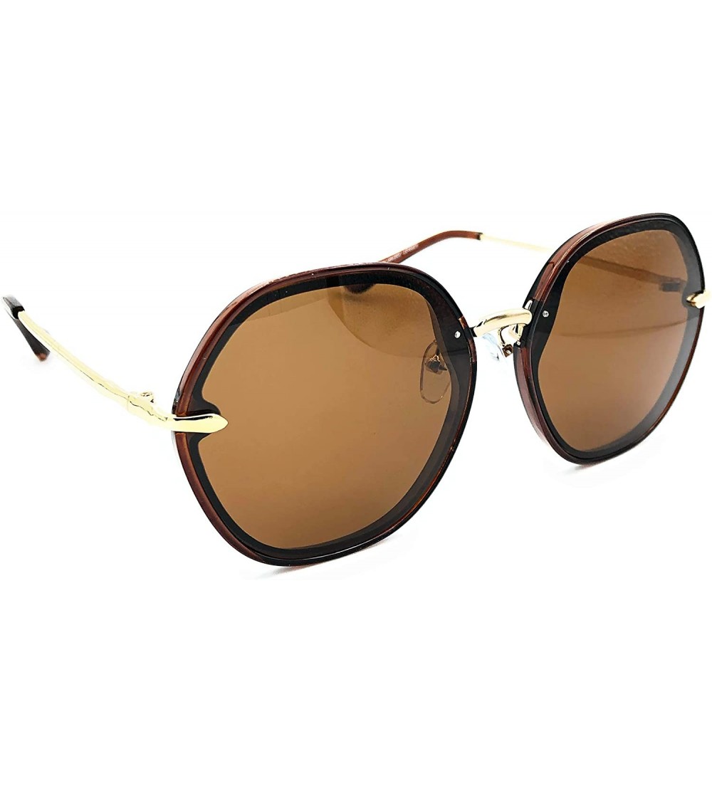 Round Women Polarized Round Sunglasses Fashion Oversized 100% UV - Brown - CC18RKGSZ32 $18.78