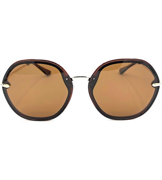 Round Women Polarized Round Sunglasses Fashion Oversized 100% UV - Brown - CC18RKGSZ32 $18.78