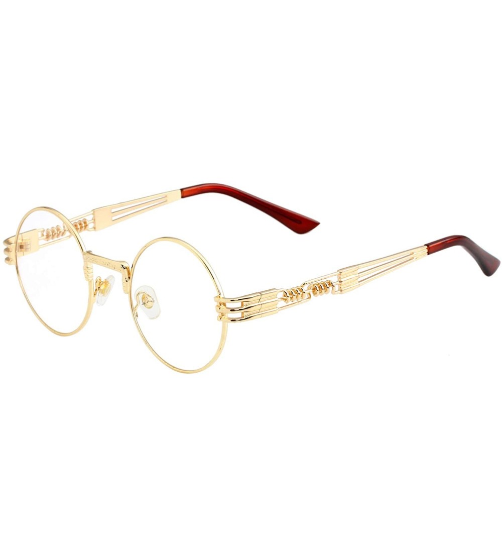 Round Round Steampunk Sunglasses for Men Women Retro Metal Frame John Lennon Hippie Glasses - Gold Frame/Clear Lens - CZ18X9I...
