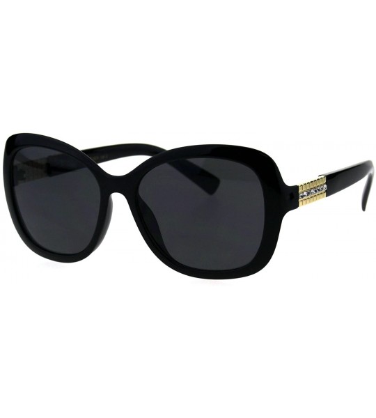 Butterfly Rhinestone Womens Jewel Elegant Plastic Butterfly Fashion Sunglasses - All Black - CB18H3UTK2M $22.66