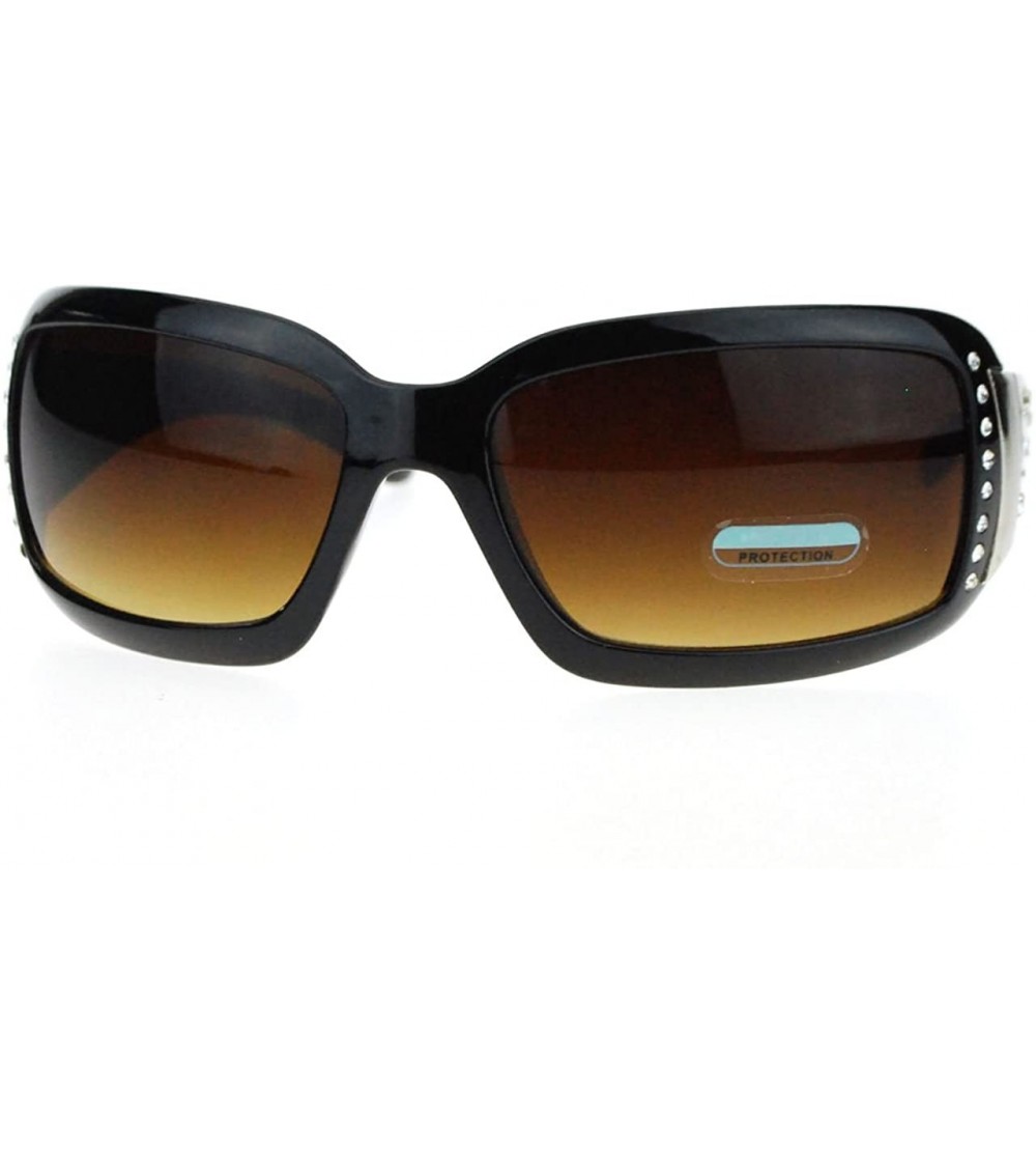 Shield Womens Rectangular Shield Sunglasses Rhinestones Animal Prints - Black Brown - CK11VVMWYST $18.75