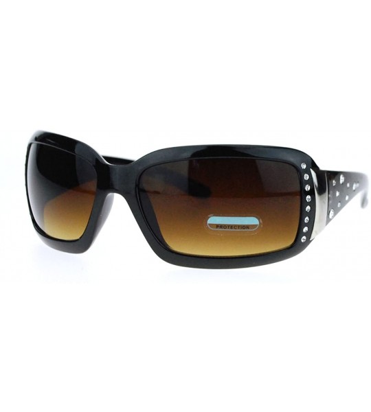 Shield Womens Rectangular Shield Sunglasses Rhinestones Animal Prints - Black Brown - CK11VVMWYST $18.75