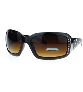 Shield Womens Rectangular Shield Sunglasses Rhinestones Animal Prints - Black Brown - CK11VVMWYST $18.75