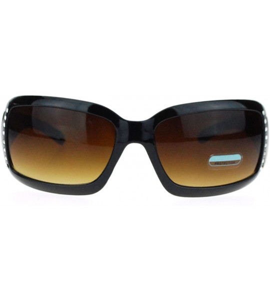 Shield Womens Rectangular Shield Sunglasses Rhinestones Animal Prints - Black Brown - CK11VVMWYST $18.75