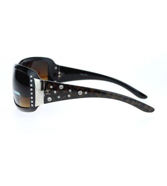 Shield Womens Rectangular Shield Sunglasses Rhinestones Animal Prints - Black Brown - CK11VVMWYST $18.75