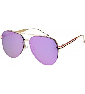 Aviator pilot Aviator striped temple Mens Womens Double BridgeSunglasses - Gold Frame With Purple Mirror Lens - CF18QWDRQWM $...