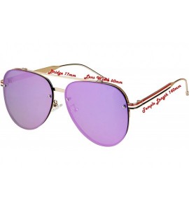 Aviator pilot Aviator striped temple Mens Womens Double BridgeSunglasses - Gold Frame With Purple Mirror Lens - CF18QWDRQWM $...