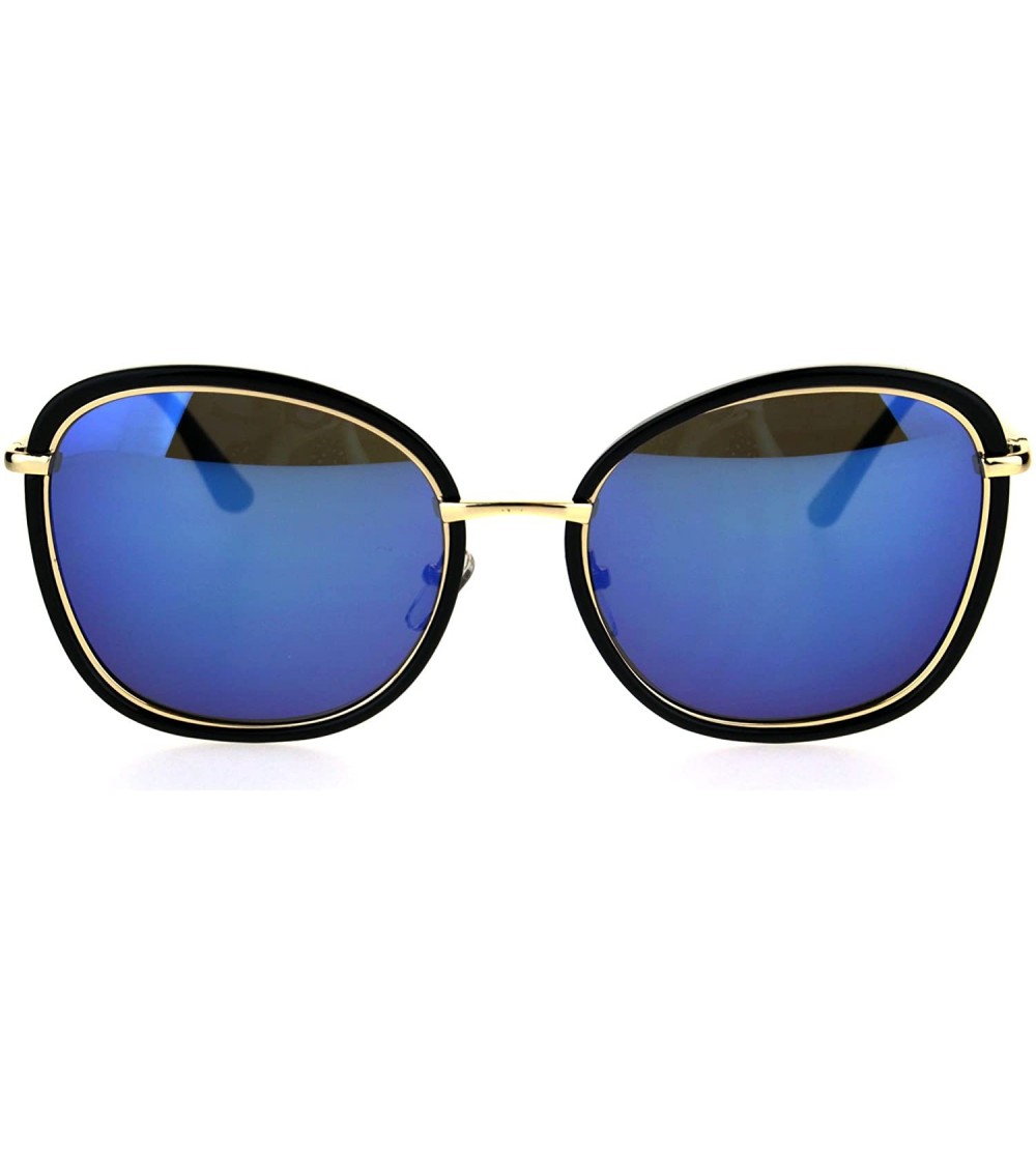 Butterfly Womens Retro Double Rim Designer Fashion Butterfly Sunglasses - Black Blue - CG184QN8WQX $26.10