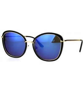 Butterfly Womens Retro Double Rim Designer Fashion Butterfly Sunglasses - Black Blue - CG184QN8WQX $26.10