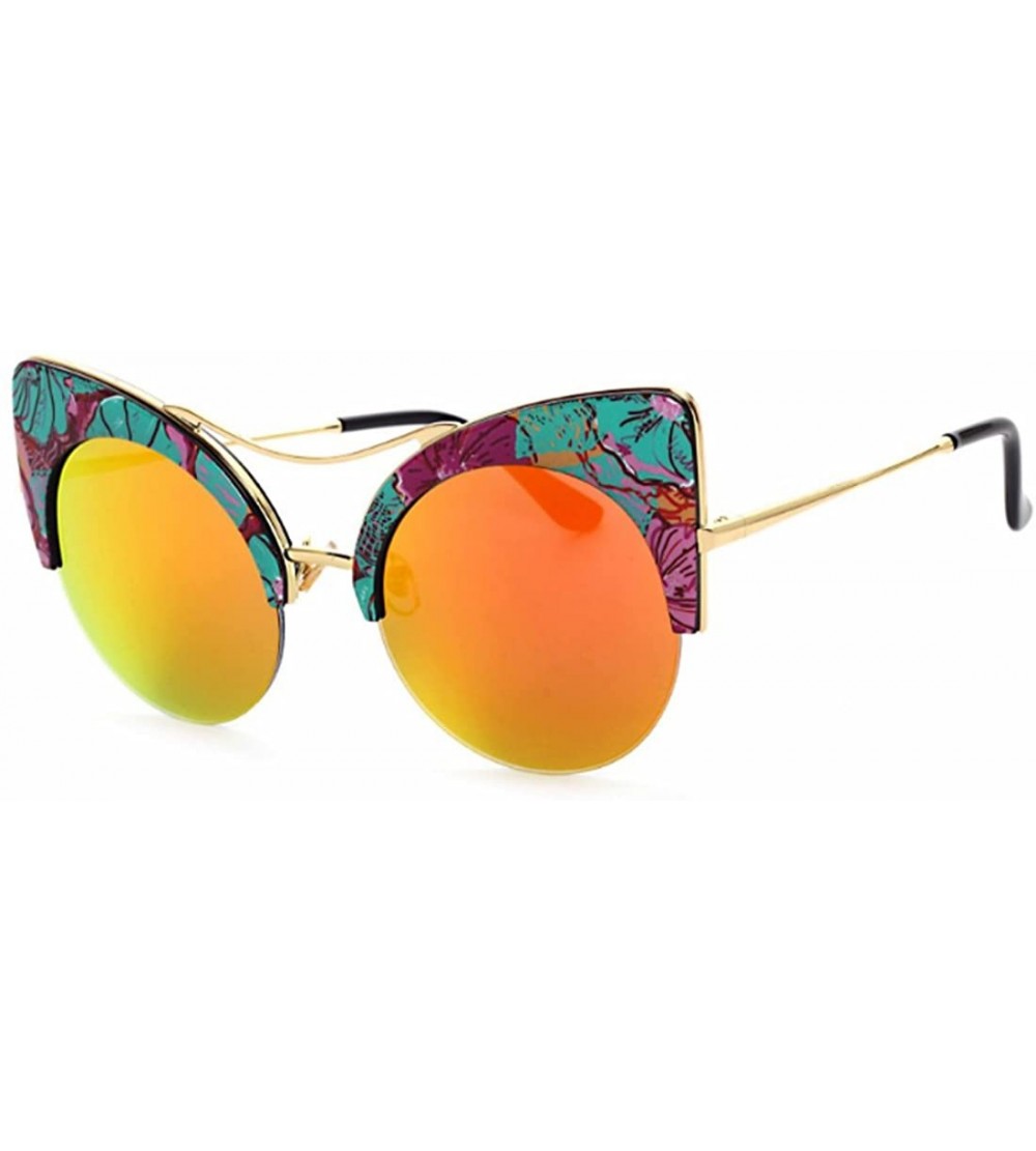 Semi-rimless Cat Eye Sunglasses Retro Eyewear Half frame eyeglasses for Men women - Green Red - C518EOU72ZN $20.34