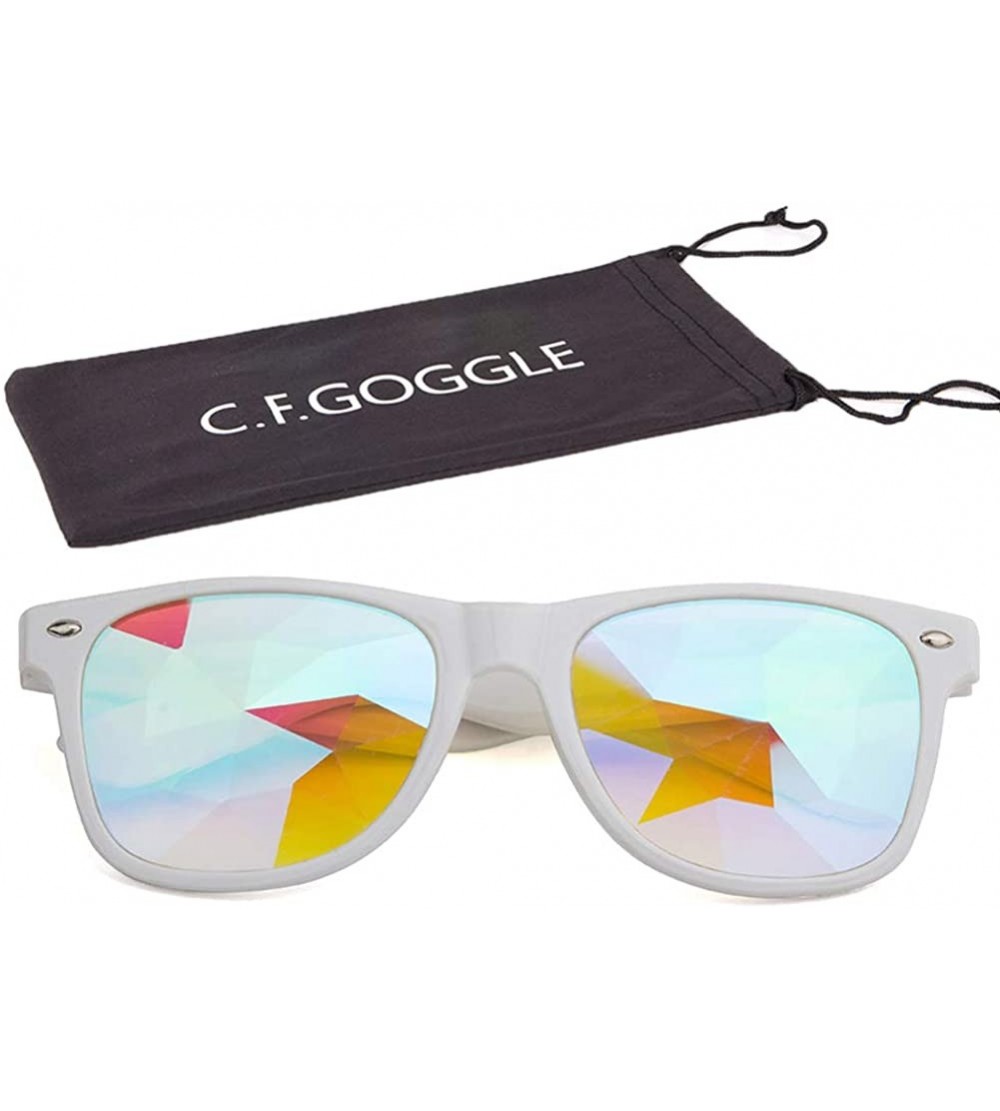 Goggle Rave Festival Kaleidoscope Glasses Rainbow Prism Sunglasses for Women Men - White - C418SS3RDSL $20.75