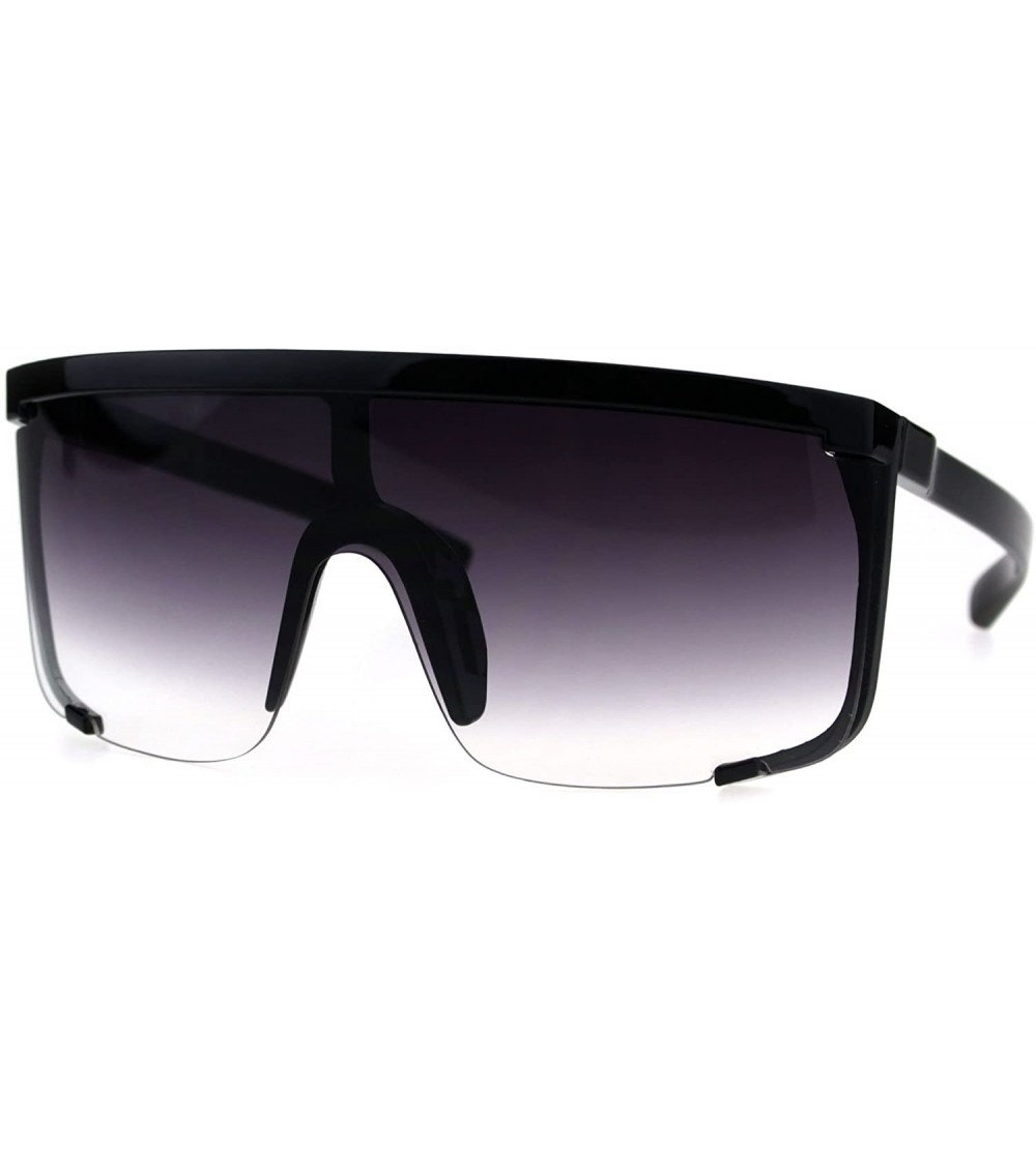 Oversized Oversize Flat Top Shield Exposed Gradient Lens Plastic Sunglasses - Black Smoke - C418G8N2272 $24.53