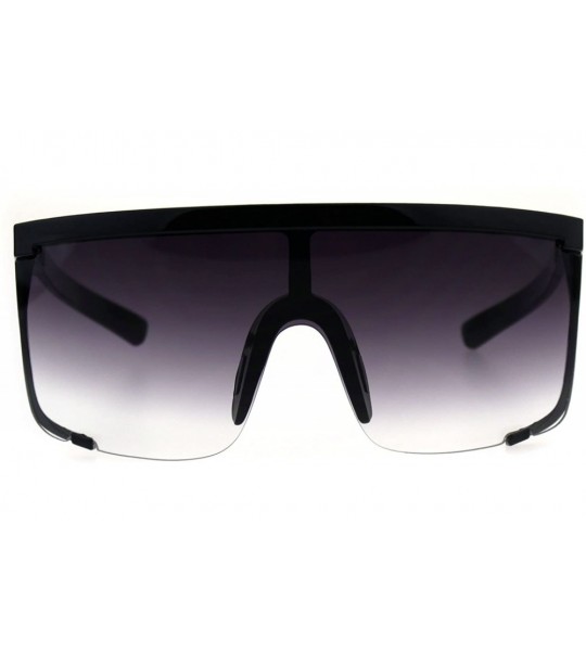 Oversized Oversize Flat Top Shield Exposed Gradient Lens Plastic Sunglasses - Black Smoke - C418G8N2272 $24.53