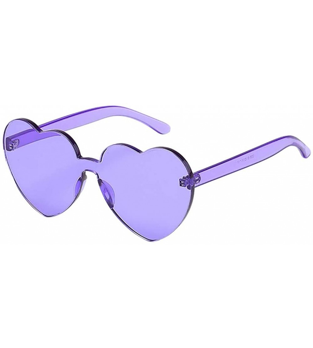 Sport Heart Shaped Rimless Sunglasses Transparent Candy Color Frameless Glasses - Purple - CB190OM2EMM $17.20