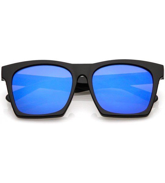 Square Modern Square Color Mirrored Flat Lens Horn Rimmed Sunglasses 54mm - Black / Blue Mirror - CE1865ZY0QQ $20.45