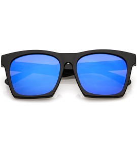 Square Modern Square Color Mirrored Flat Lens Horn Rimmed Sunglasses 54mm - Black / Blue Mirror - CE1865ZY0QQ $20.45