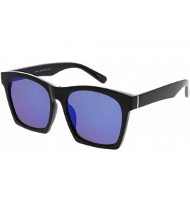 Square Modern Square Color Mirrored Flat Lens Horn Rimmed Sunglasses 54mm - Black / Blue Mirror - CE1865ZY0QQ $20.45