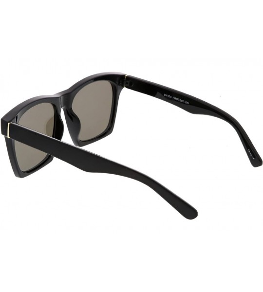 Square Modern Square Color Mirrored Flat Lens Horn Rimmed Sunglasses 54mm - Black / Blue Mirror - CE1865ZY0QQ $20.45