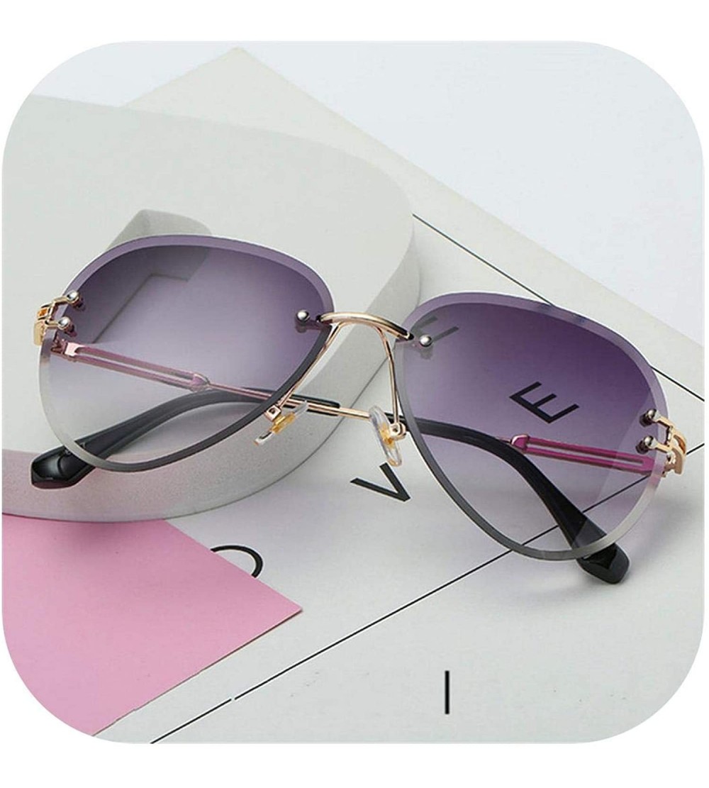 Rimless RimlSunglasses Women Er Sun Glasses Gradient Shades Cutting Lens Ladies FramelMetal Eyeglasses UV400 - Gray - C8198AH...
