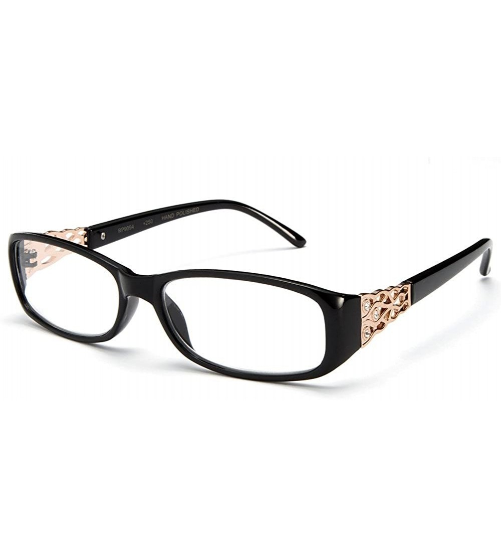 Square Newbee Fashion-"Shine" Gem Design Light Weight Fashion Reading Glasses - Black - CT1274NMFFZ $18.06