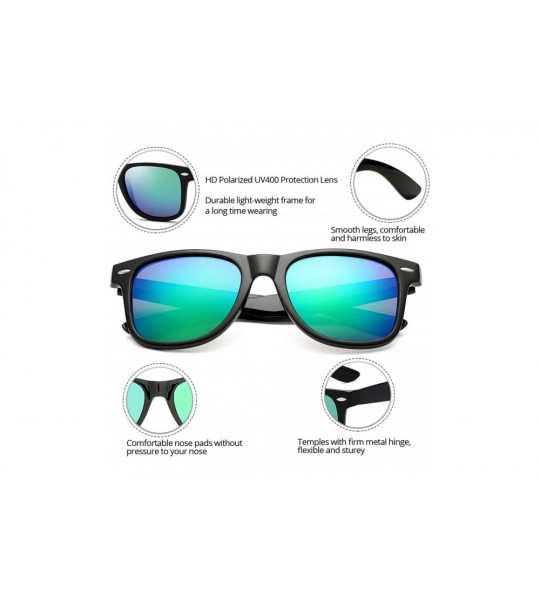 Sport Retro Polarized Sunglasses for Men Women Brand Designer Square UV400 Lens Sun Glasses - Bright Black/Green Mirror - CF1...