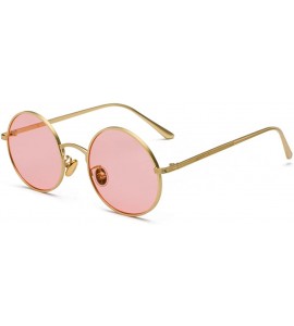 Round Women Sunglasses Round Metal Frame Vintage Retro Glasses Sun for Men Unisex Gift - Gold With Pink - CH18GR830S3 $26.24