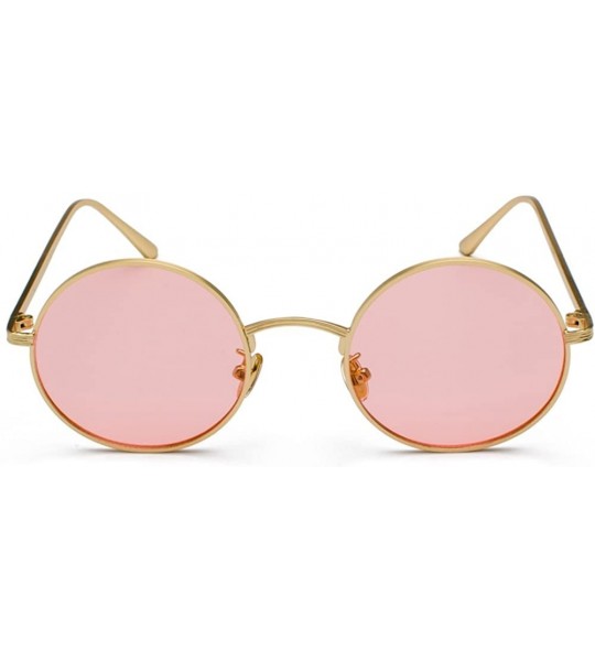 Round Women Sunglasses Round Metal Frame Vintage Retro Glasses Sun for Men Unisex Gift - Gold With Pink - CH18GR830S3 $26.24