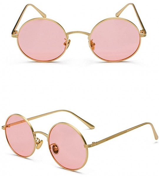 Round Women Sunglasses Round Metal Frame Vintage Retro Glasses Sun for Men Unisex Gift - Gold With Pink - CH18GR830S3 $26.24