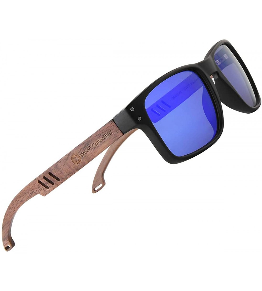 Round Sunglasses For Men With Polarized Lens Handmade Bamboo Sunglasses For Men&Women - C Walnut Blue - CR18W4INW2C $34.16
