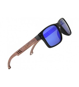 Round Sunglasses For Men With Polarized Lens Handmade Bamboo Sunglasses For Men&Women - C Walnut Blue - CR18W4INW2C $34.16