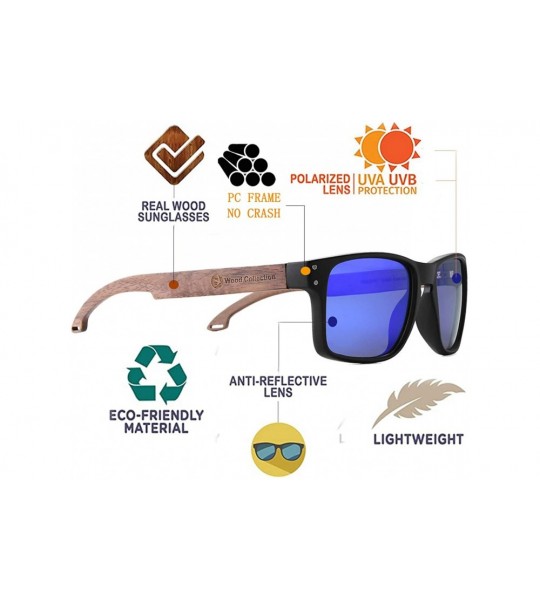 Round Sunglasses For Men With Polarized Lens Handmade Bamboo Sunglasses For Men&Women - C Walnut Blue - CR18W4INW2C $34.16