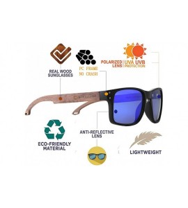 Round Sunglasses For Men With Polarized Lens Handmade Bamboo Sunglasses For Men&Women - C Walnut Blue - CR18W4INW2C $34.16